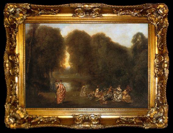 framed  Jean-Antoine Watteau Gathering in the Park, ta009-2